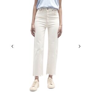 $295 NWT RE/DONE 70s Stove Pipe Jeans White Destroyed Distressed Straight Leg 24